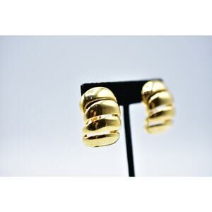 Vogue Vintage Clip Earrings Dangle Gold Chunky Heavy Hoops VO Signed BinH